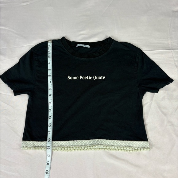 Black Cropped T-Shirt with Beaded Hem - Picture 7 of 7